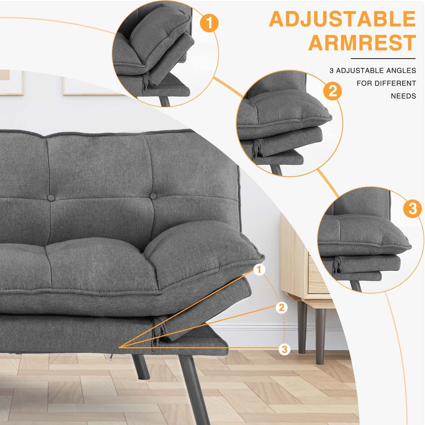 Linen Folding Loveseat Sofa Bed with Metal Legs