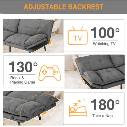 Linen Folding Loveseat Sofa Bed with Metal Legs