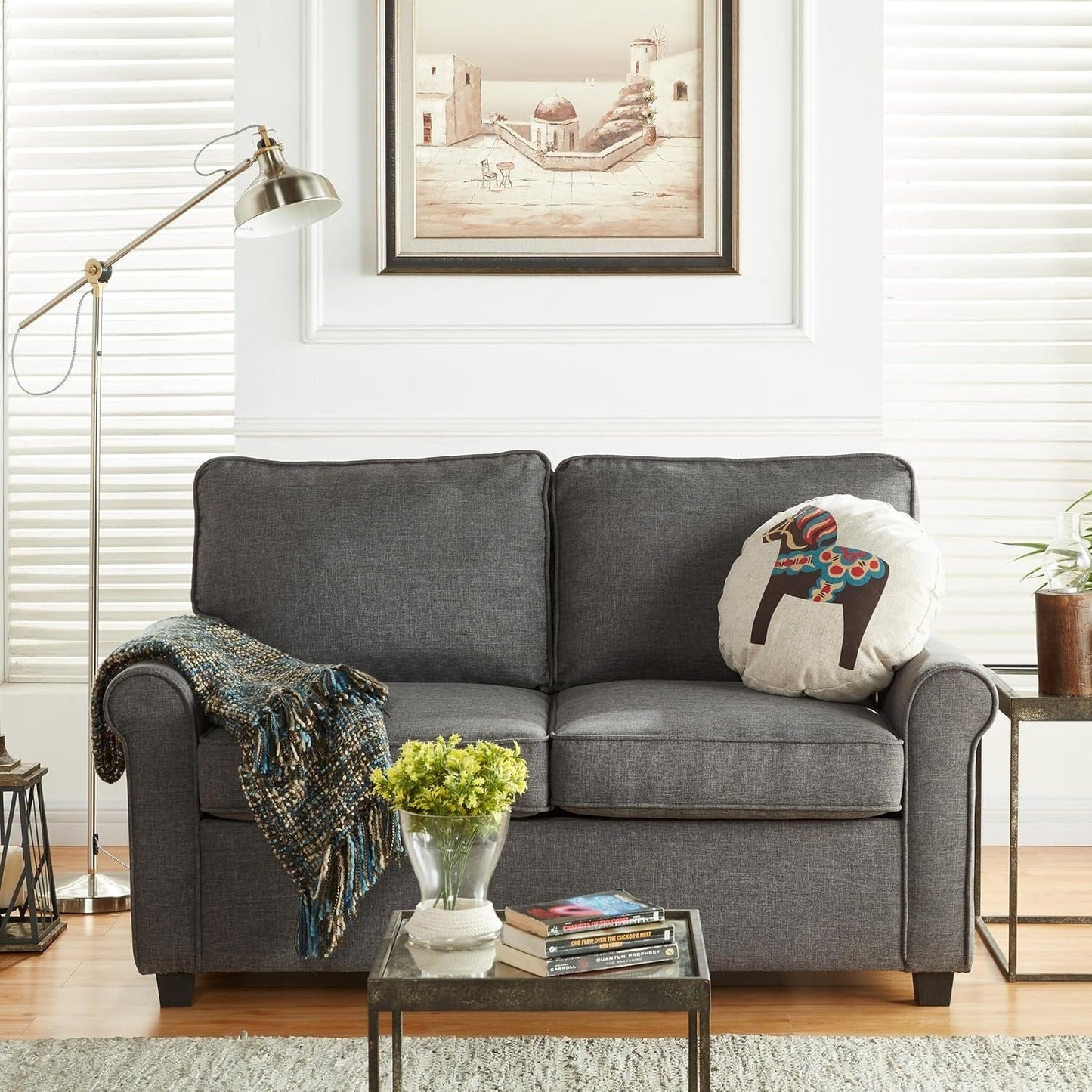 Linen Loveseat Sofa Bed with Memory Foam Mattress