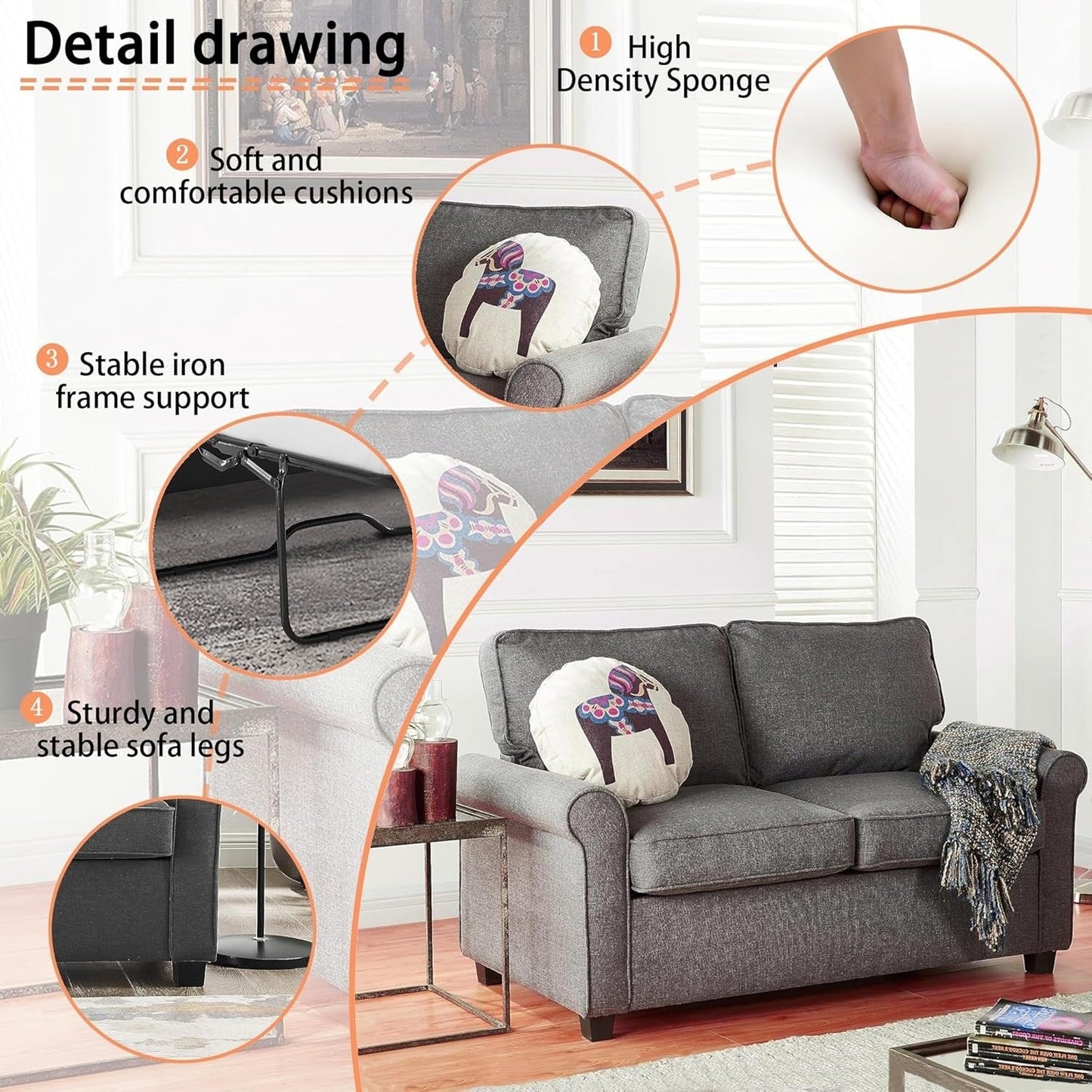 Linen Loveseat Sofa Bed with Memory Foam Mattress