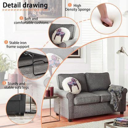 Linen Loveseat Sofa Bed with Memory Foam Mattress