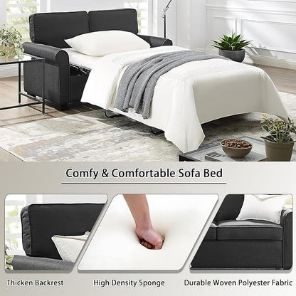 Linen Loveseat Sofa Bed with Memory Foam Mattress