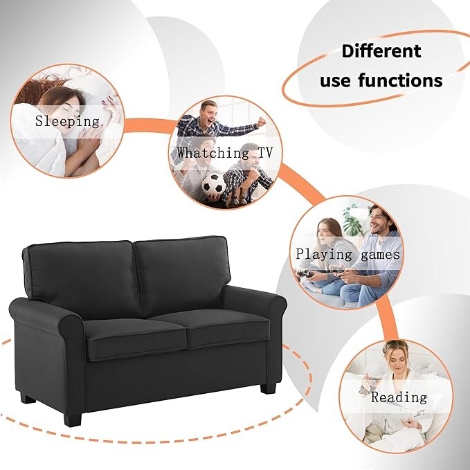Linen Loveseat Sofa Bed with Memory Foam Mattress