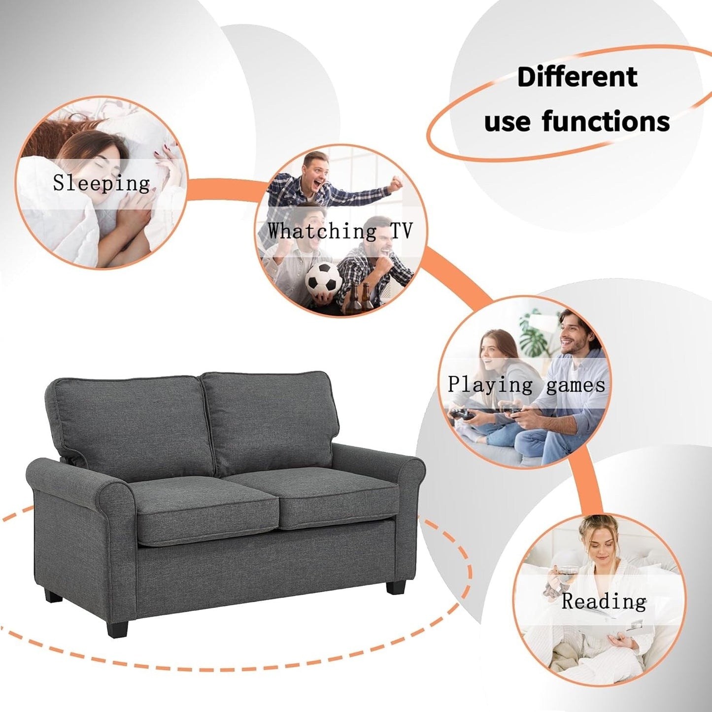Linen Loveseat Sofa Bed with Memory Foam Mattress