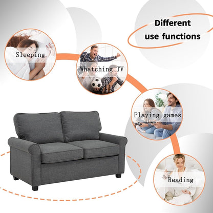 Linen Loveseat Sofa Bed with Memory Foam Mattress