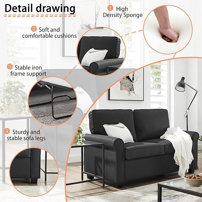 Linen Loveseat Sofa Bed with Memory Foam Mattress