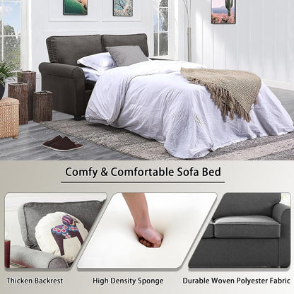 Linen Loveseat Sofa Bed with Memory Foam Mattress