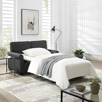 Linen Loveseat Sofa Bed with Memory Foam Mattress