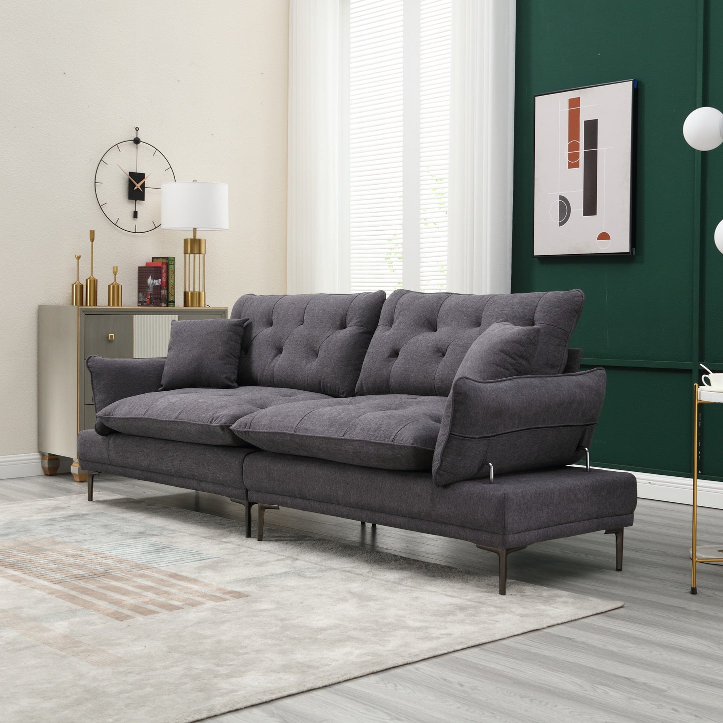 Linen Loveseat Sofa with Adjustable Armrests