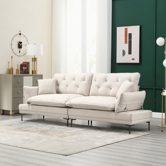 Linen Loveseat Sofa with Adjustable Armrests