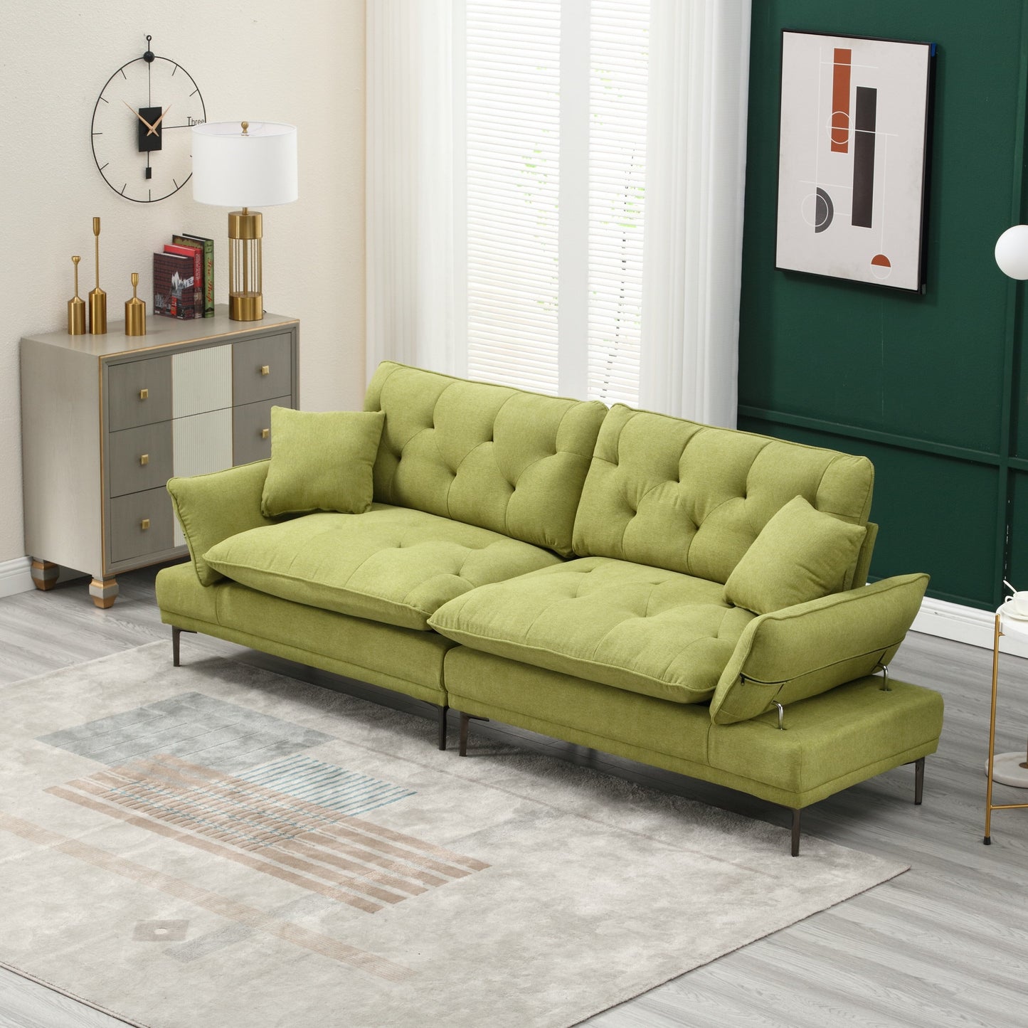 Linen Loveseat Sofa with Adjustable Armrests