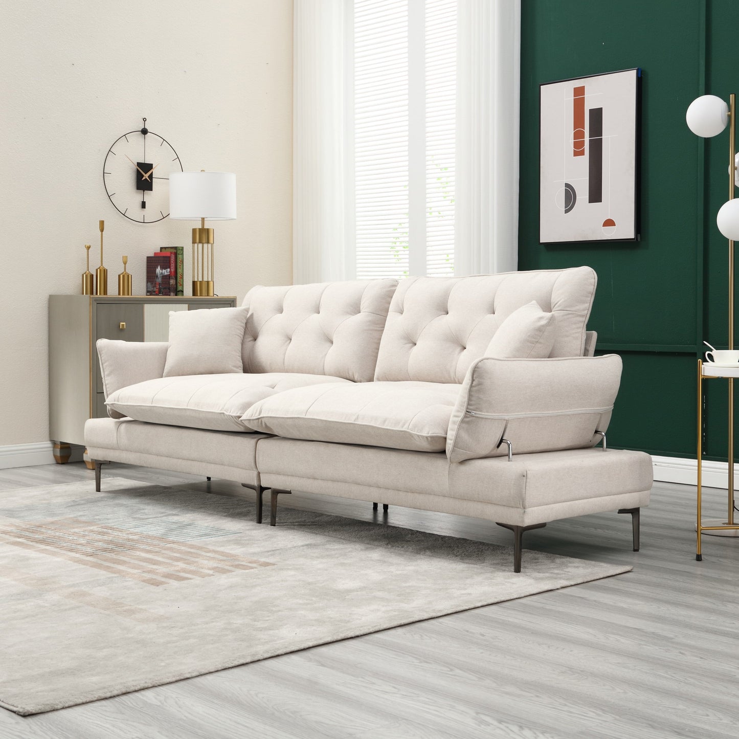 Linen Loveseat Sofa with Adjustable Armrests