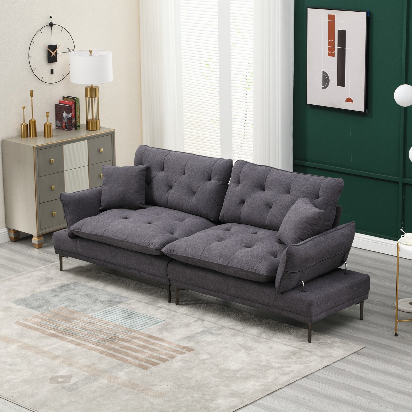 Linen Loveseat Sofa with Adjustable Armrests