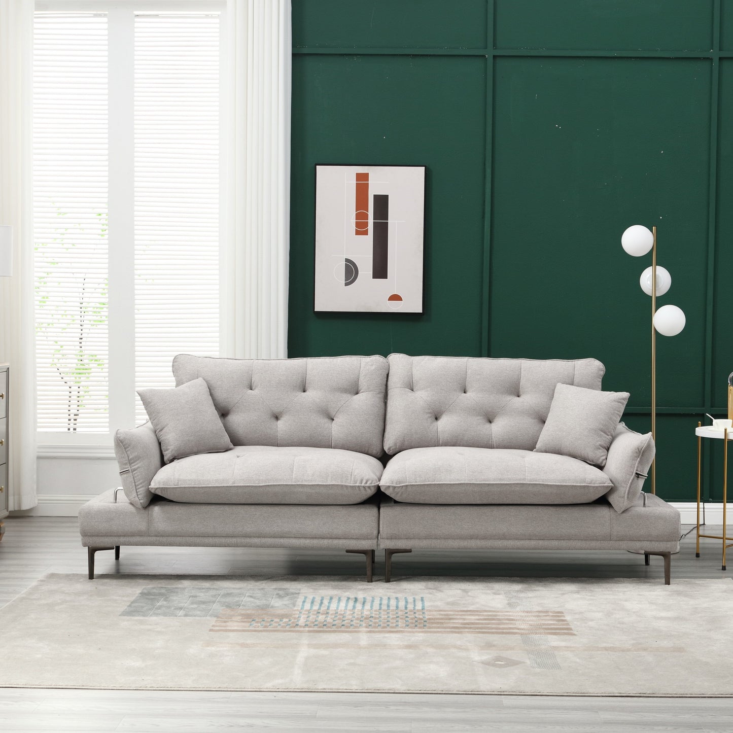 Linen Loveseat Sofa with Adjustable Armrests