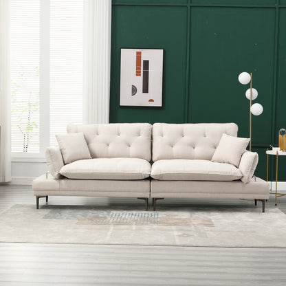 Linen Loveseat Sofa with Adjustable Armrests