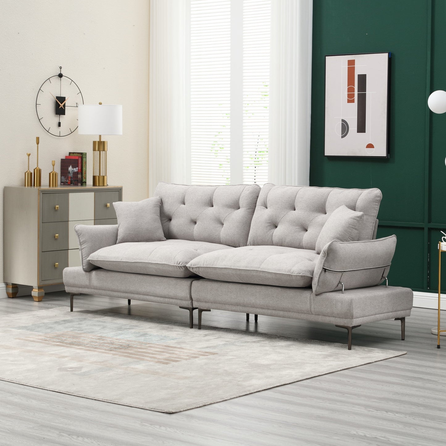 Linen Loveseat Sofa with Adjustable Armrests