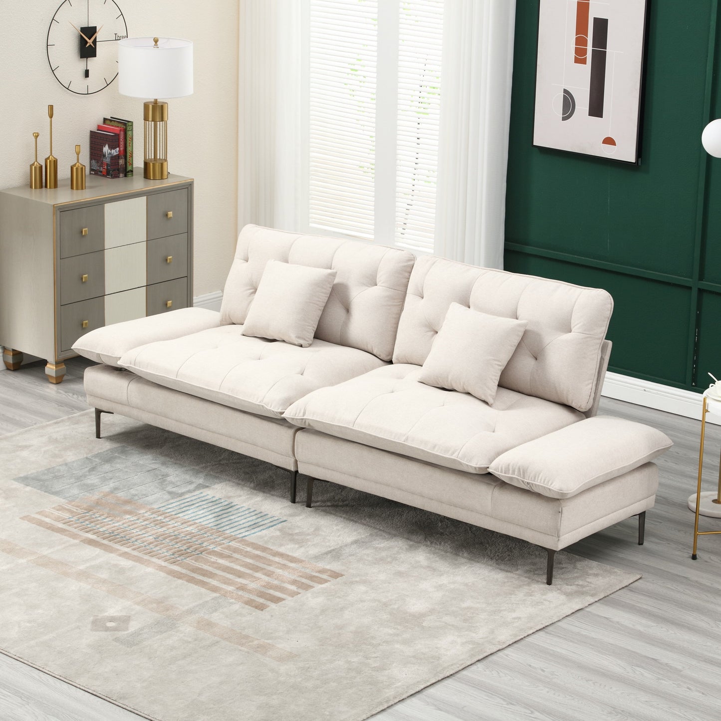 Linen Loveseat Sofa with Adjustable Armrests