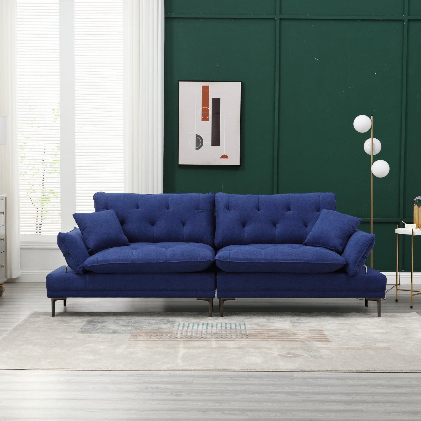 Linen Loveseat Sofa with Adjustable Armrests
