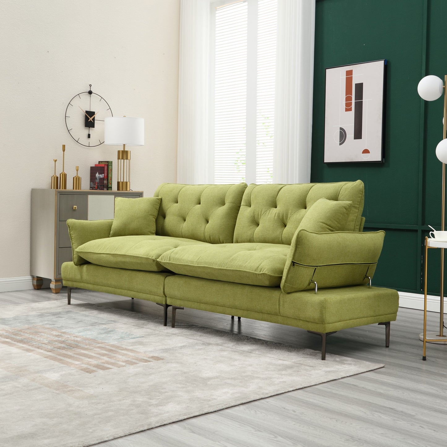 Linen Loveseat Sofa with Adjustable Armrests