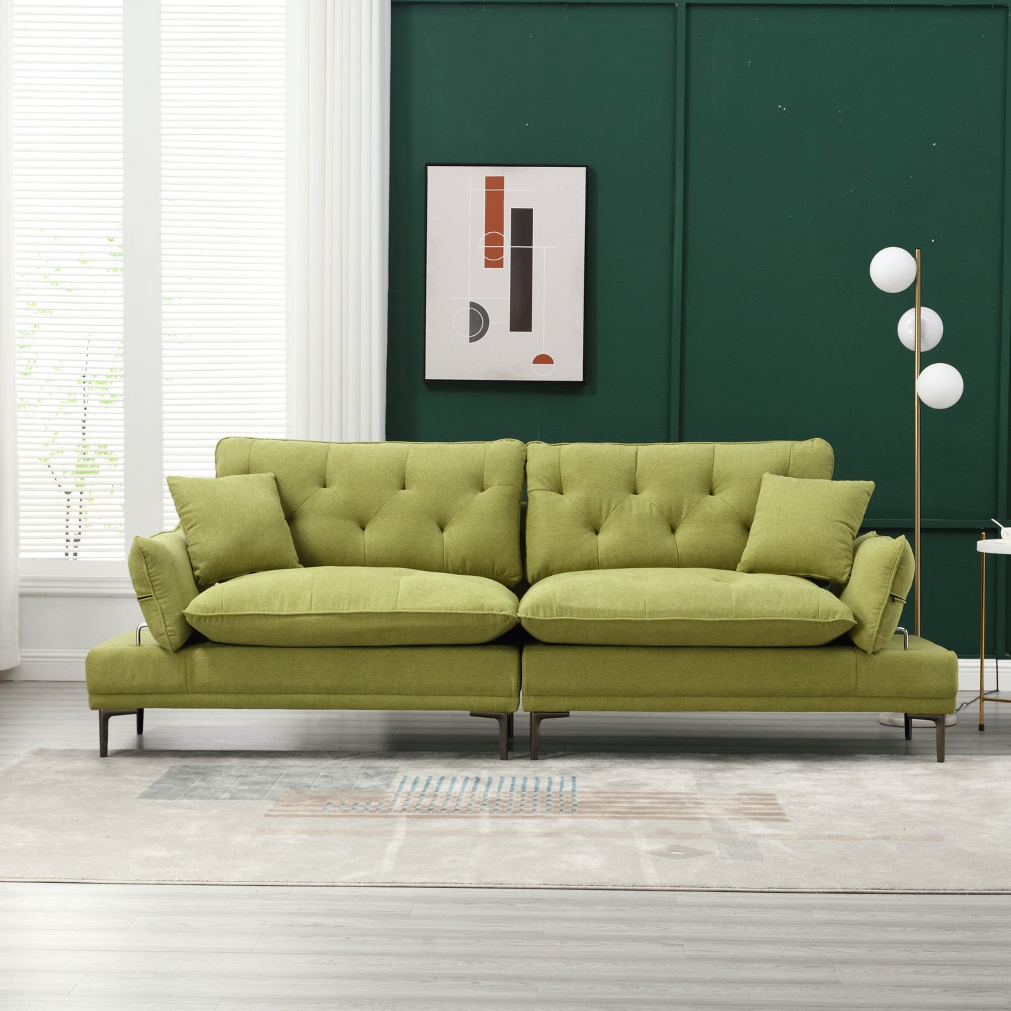 Linen Loveseat Sofa with Adjustable Armrests