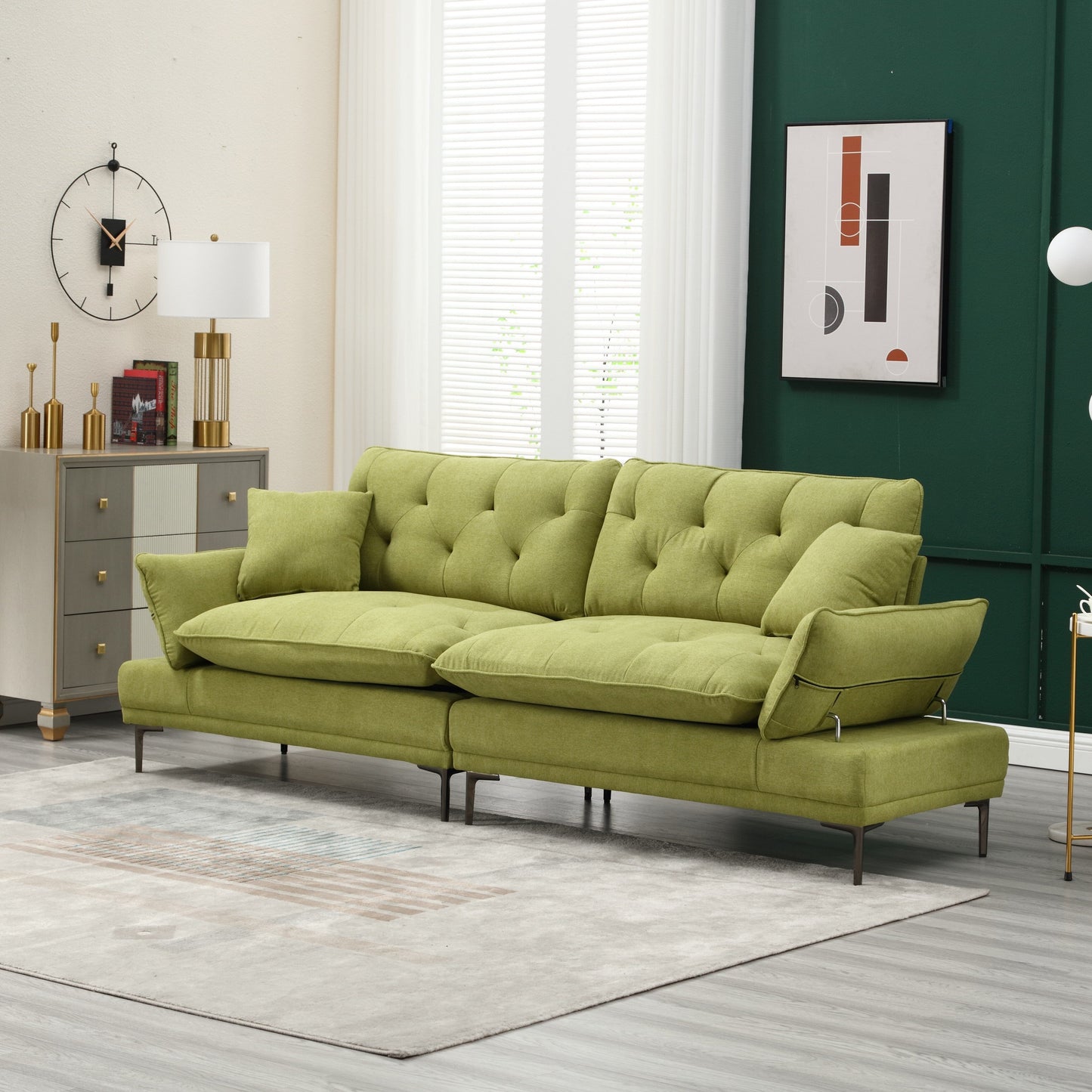 Linen Loveseat Sofa with Adjustable Armrests