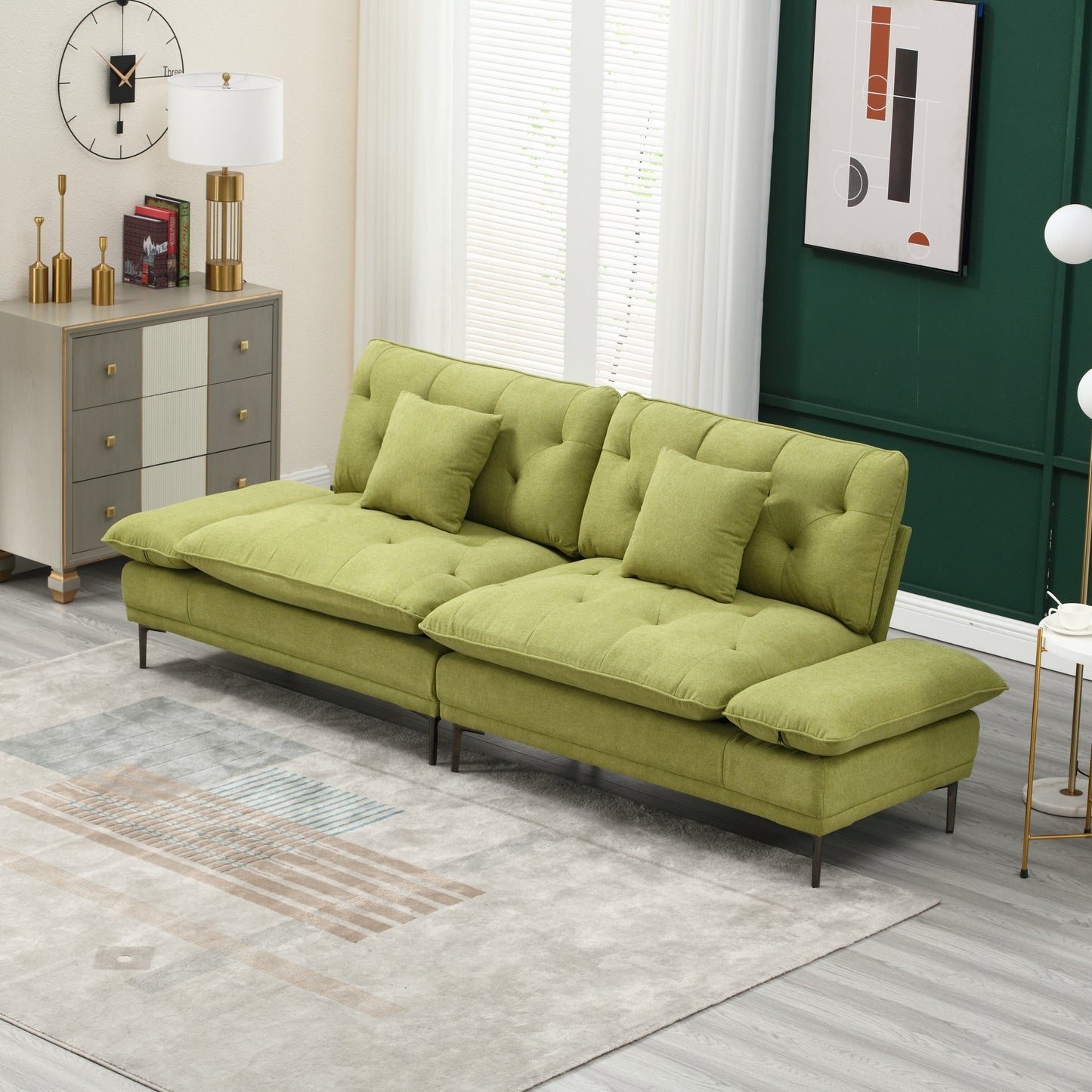 Linen Loveseat Sofa with Adjustable Armrests