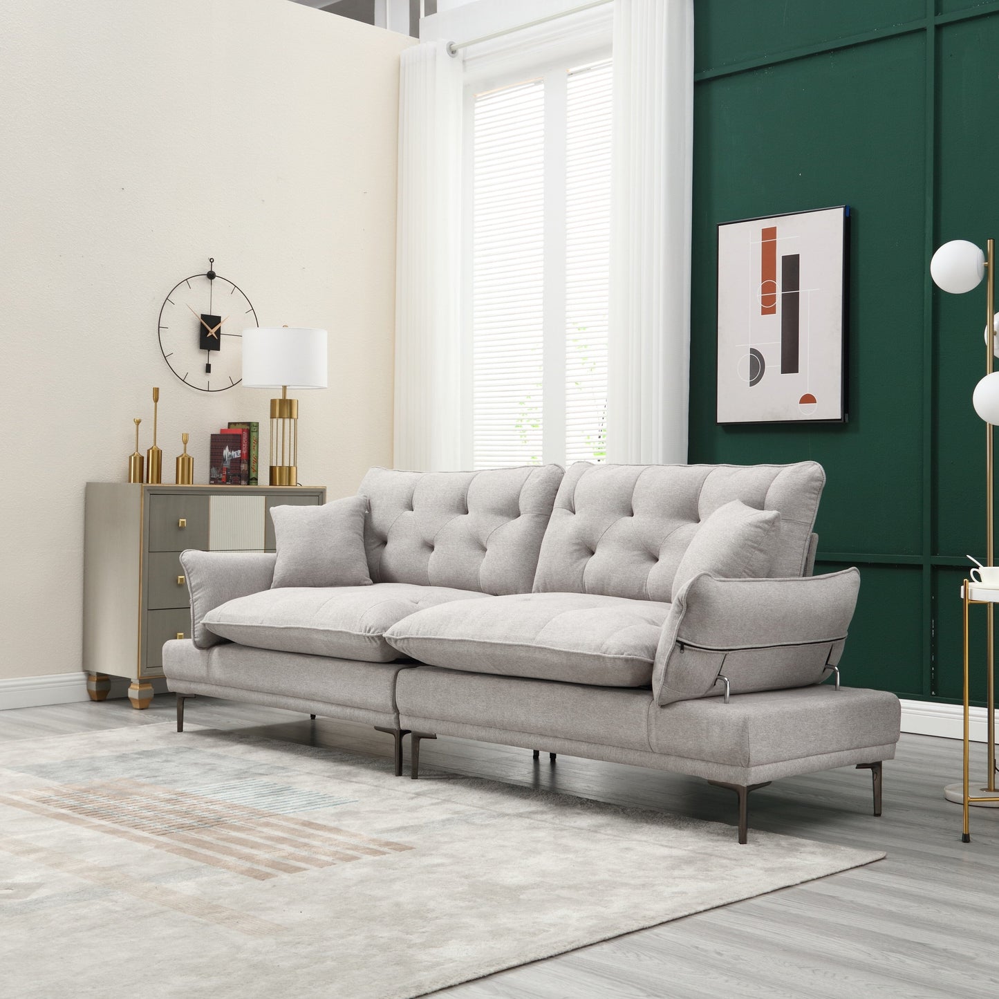 Linen Loveseat Sofa with Adjustable Armrests
