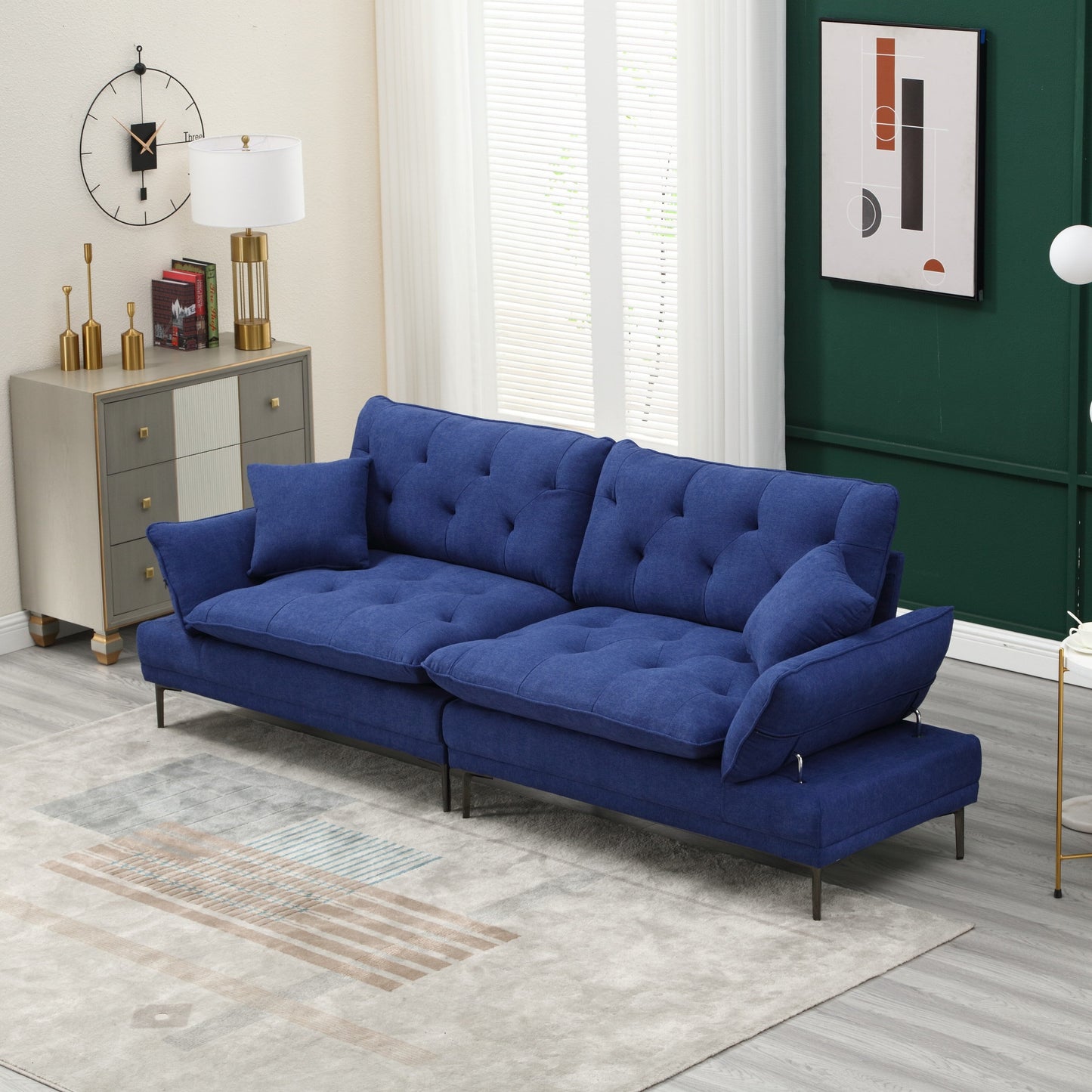 Linen Loveseat Sofa with Adjustable Armrests
