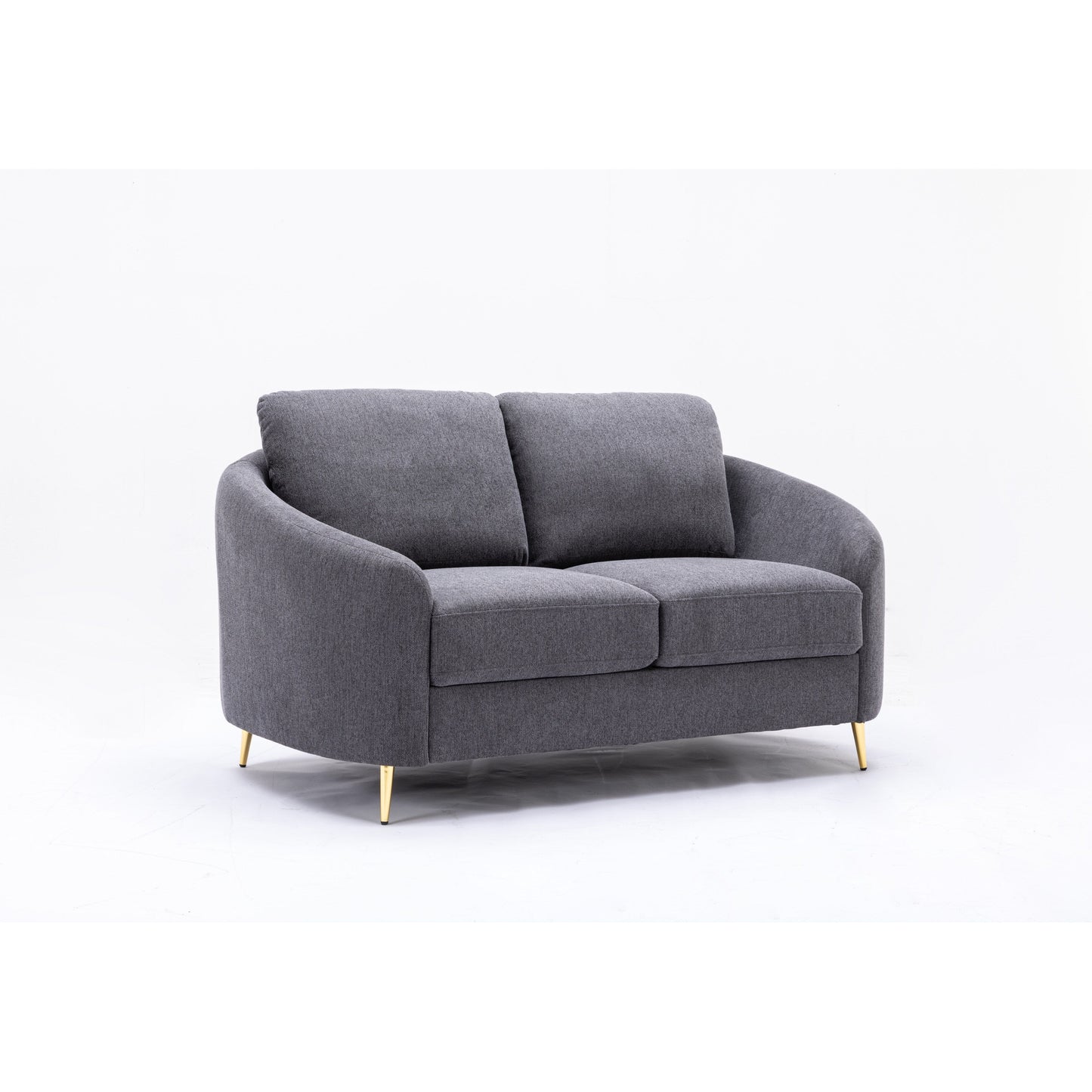 Linen Loveseat Sofa with Gold Metal Legs and Plush Seat Cushions