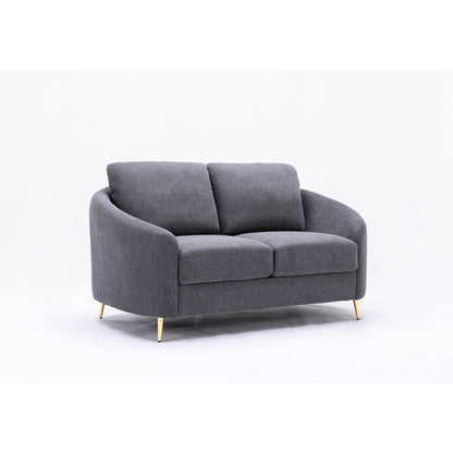 Linen Loveseat Sofa with Gold Metal Legs and Plush Seat Cushions