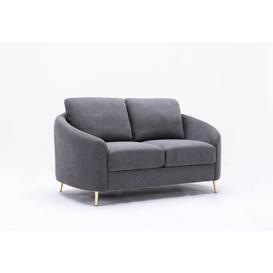 Linen Loveseat Sofa with Gold Metal Legs and Plush Seat Cushions