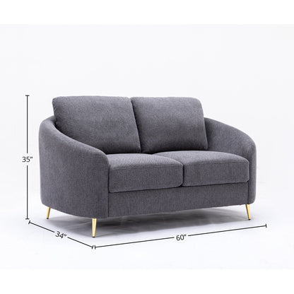 Linen Loveseat Sofa with Gold Metal Legs and Plush Seat Cushions
