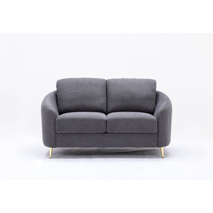 Linen Loveseat Sofa with Gold Metal Legs and Plush Seat Cushions