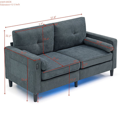 Linen Loveseat Sofa with LED Lights and USB Ports