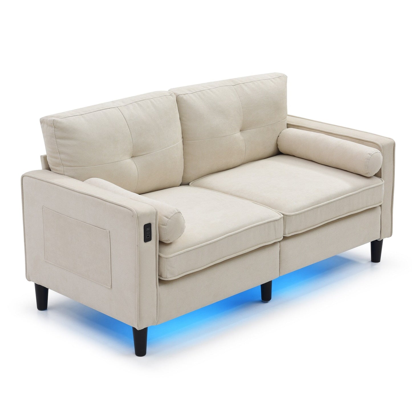 Linen Loveseat Sofa with LED Lights and USB Ports