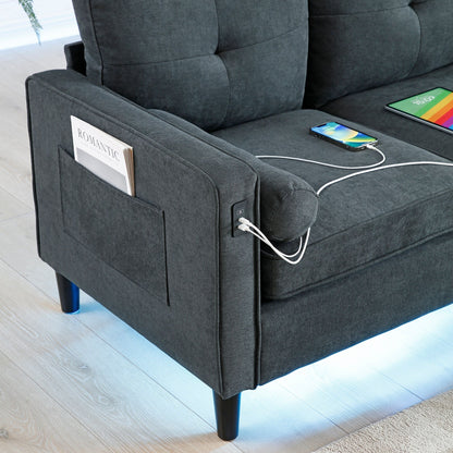 Linen Loveseat Sofa with LED Lights and USB Ports
