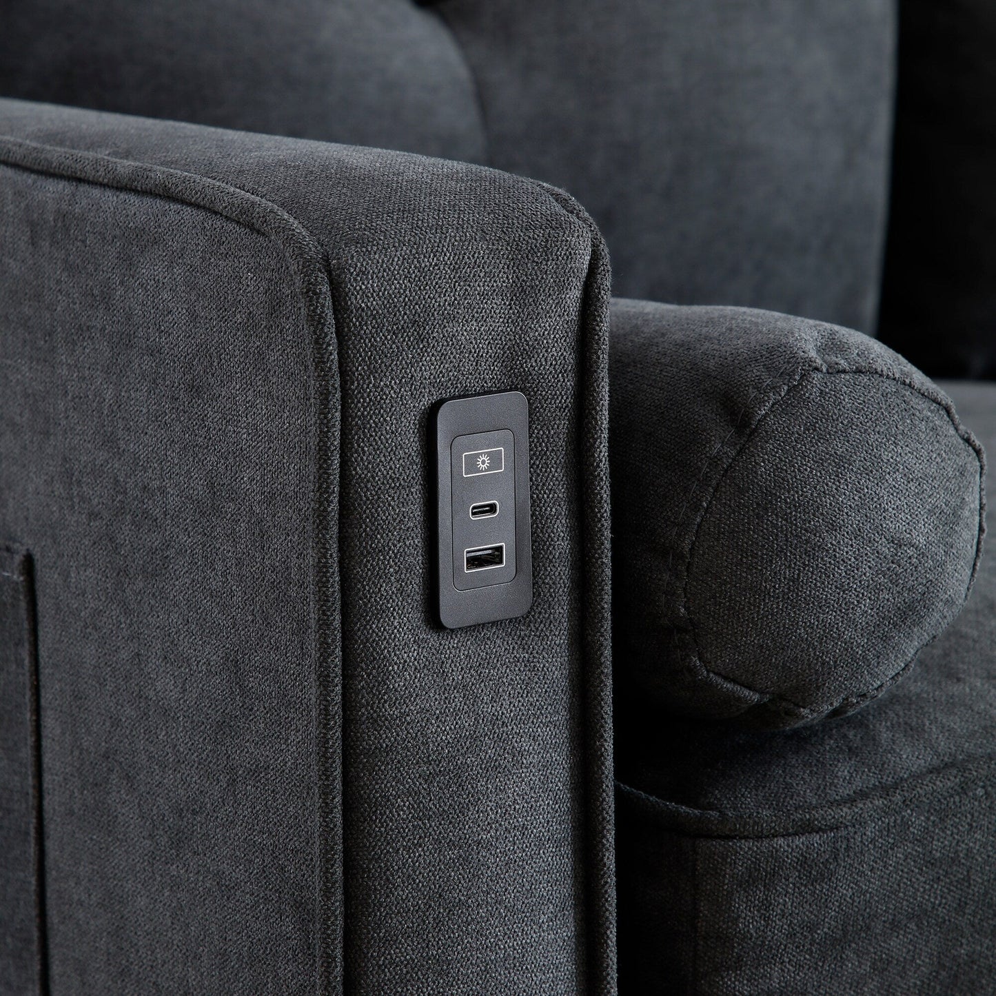 Linen Loveseat Sofa with LED Lights and USB Ports