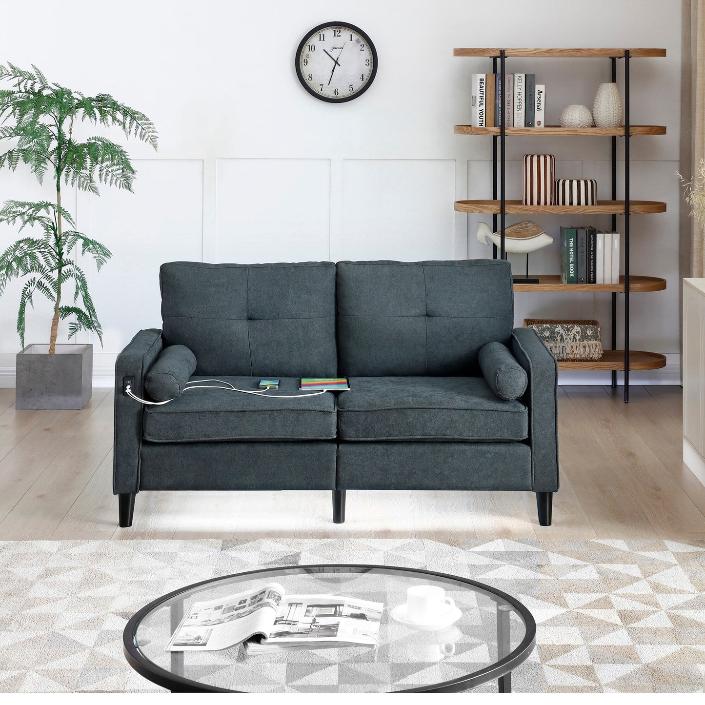 Linen Loveseat Sofa with LED Lights and USB Ports