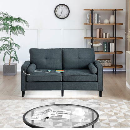 Linen Loveseat Sofa with LED Lights and USB Ports