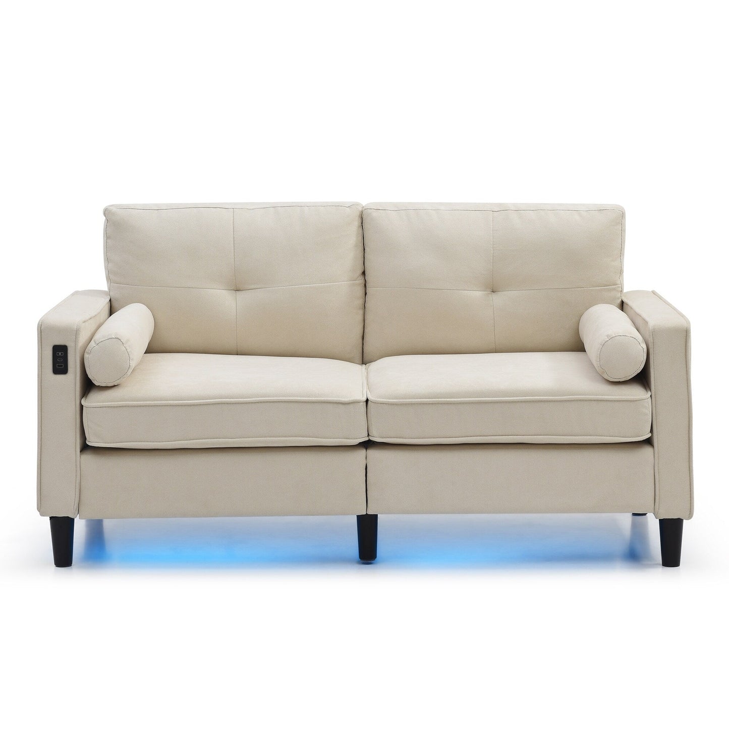 Linen Loveseat Sofa with LED Lights and USB Ports