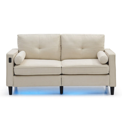 Linen Loveseat Sofa with LED Lights and USB Ports