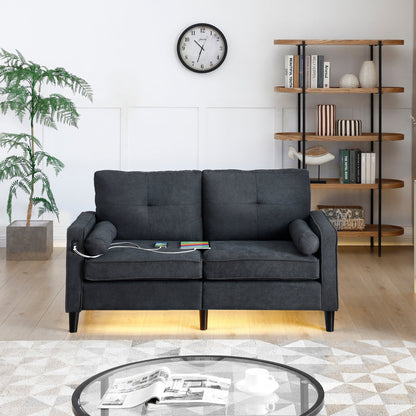 Linen Loveseat Sofa with LED Lights and USB Ports