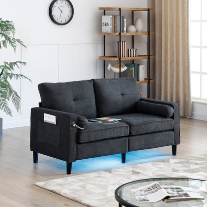 Linen Loveseat Sofa with LED Lights and USB Ports