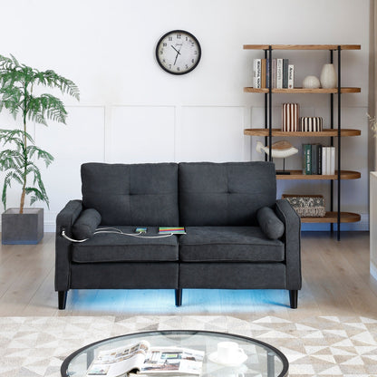 Linen Loveseat Sofa with LED Lights and USB Ports
