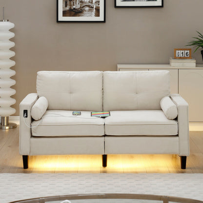 Linen Loveseat Sofa with LED Lights and USB Ports