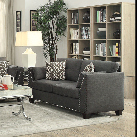 Linen Loveseat Sofa with Pillows and Nailheads