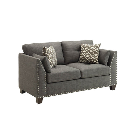 Linen Loveseat Sofa with Pillows and Nailheads