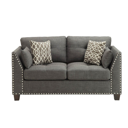 Linen Loveseat Sofa with Pillows and Nailheads
