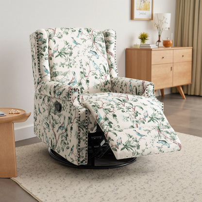 Linen Manual Swivel Base Recliner Chair with Footrest