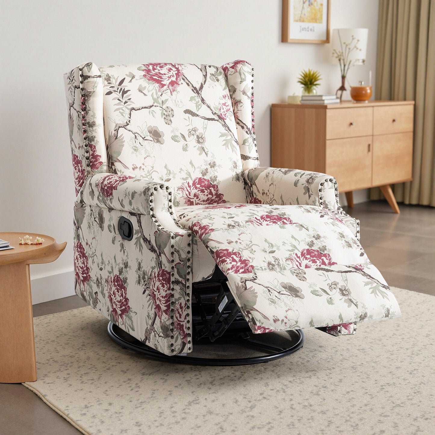 Linen Manual Swivel Base Recliner Chair with Footrest